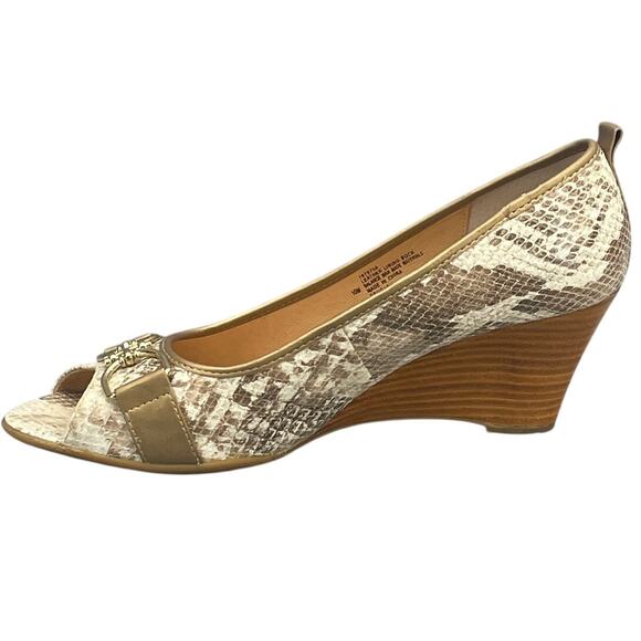 Sofft Snakeskin Leather 3" Wooden Wedge Peep Toe Comfort Dress Shoe Women 10 - Picture 3 of 11